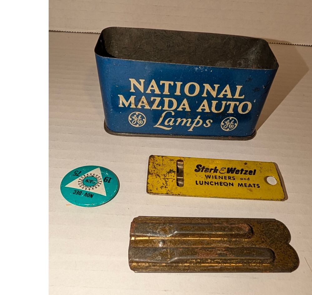 Lot Vtg Advertising Metal Tin Pin Collectible Stark Wetzel Wiener Metal Whistle